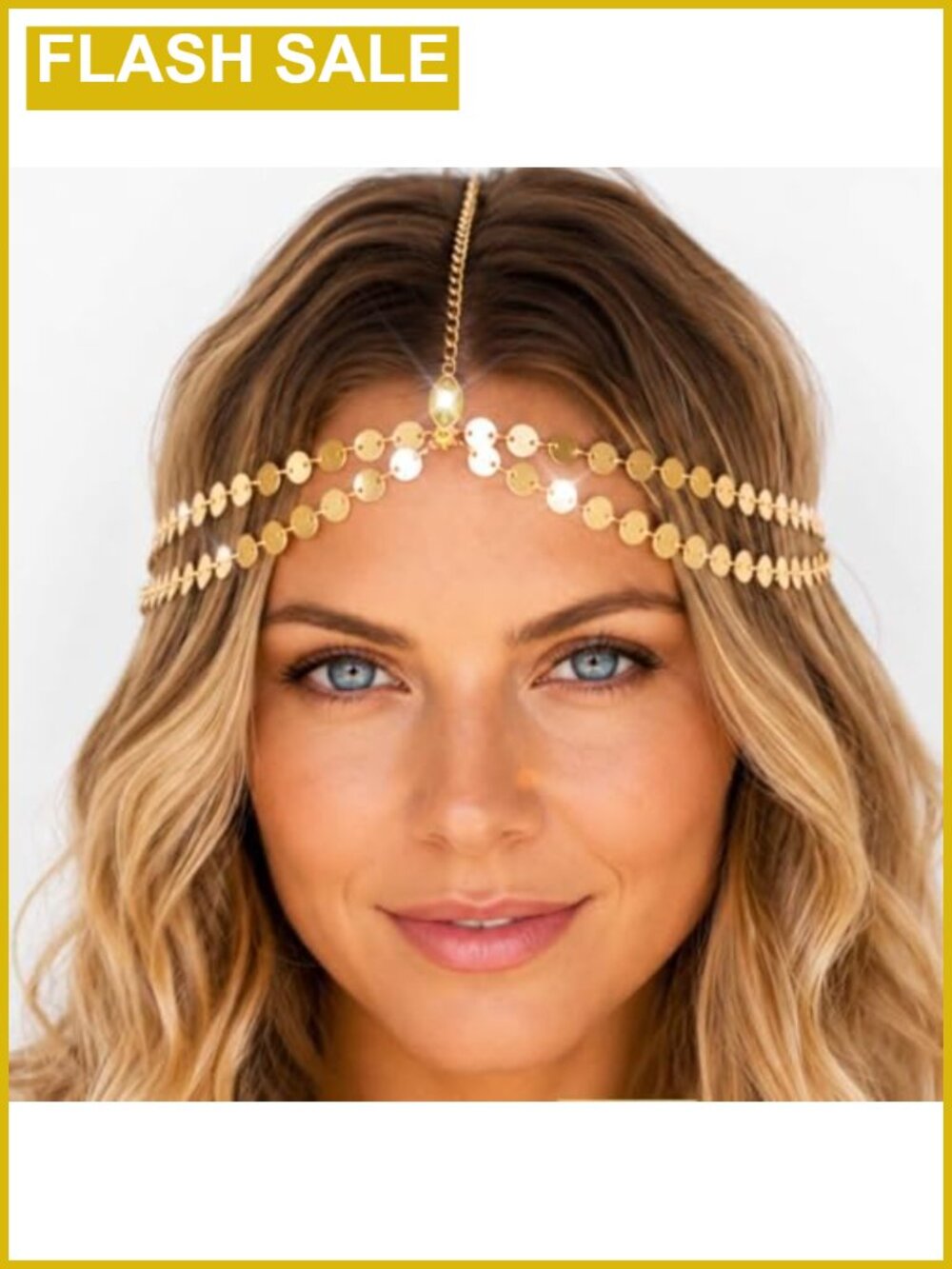 Sequins Crystal Boho Head Chain Gold Headpiece Goddess Headband for Women